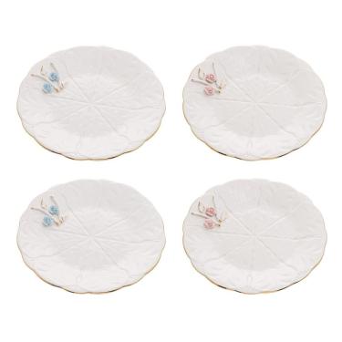 Imagem de Cj 4 Pratos para Sobremesa de Porcelana Branca Flower Design Plate Colorido 19cm Wolff