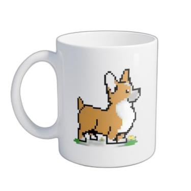 Imagem de Caneca Xícara de Café Porcelana 300ml Desenho Pixel Cachorro Corgi