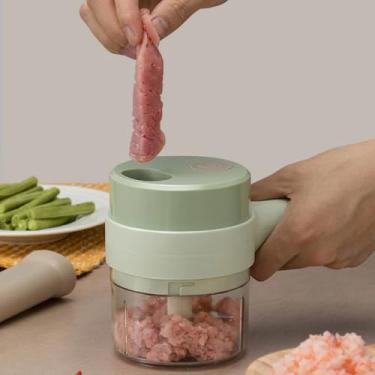 Imagem de Mini Processador de Alimentos Elétrico USB Ground Food – Triturador Portátil Sem Fio com Lâminas em Inox para Alho, Temperos e Vegetais