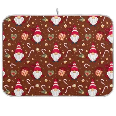 Imagem de Tapete reversível para secar louça, gnomos de Natal, marrom absorvente, escorredor de pratos de microfibra, protetor de bancada de cozinha, 45 x 61 cm