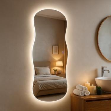 Imagem de Espelho Orgânico Aura 90x40cm com LED Touch Bivolt 3 Cores Parede para Lavabo Quarto Penteadeira Design Moderno Iluminação Decorativa