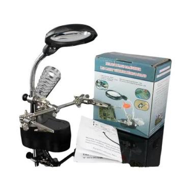 Imagem de Lupa para reparo eletrônico terceira mão para solda com lupa com luz l