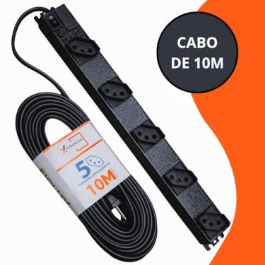 Imagem de Filtro De Linha 5 Tomadas Espaçadas Cabo De 10 Metros Metálico Extensão Régua Protetor Energia Elétrica Profissional Com Fusível Bivolt 110 127 220 Fiolux Powerlink 110V 127V 220V Corpo em Metal 10M