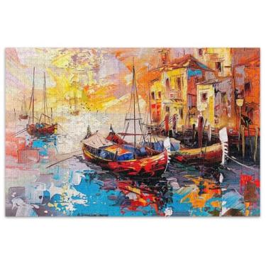 Imagem de Barcos Veneza Pintura Quebra-cabeças Coloridos para Adultos 1000 Peças Natureza Divertido Bruto Homens Presentes Arte Única Brinquedo Pintura