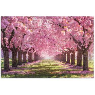 Imagem de Quebra-cabeça de flores de cerejeira com flores de 1000 peças para adultos presentes de elefante branco engraçados exclusivos arte de pintura de animais, 75 x 40 cm