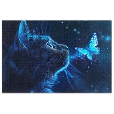 Imagem de Quebra-cabeça de borboleta de gato brilhante para adultos 1000 peças engraçadas presentes tecnológicos presentes masculinos arte única flor
