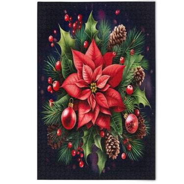 Imagem de Quebra-cabeça de Natal com flores florais vermelhas para adultos 1000 peças, presentes tecnológicos para amantes, quebra-cabeças divertidos para adultos, cenário estético, arte floral, 1000 peças, 75