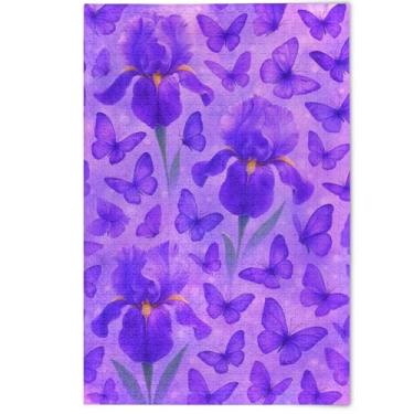 Imagem de Quebra-cabeça 1000 peças para cenário adulto decoração de arte animal flores íris roxas cenas borboletas roxas natureza quebra-cabeças elefante branco presentes engraçados, 1000 peças, 75 x 50 cm