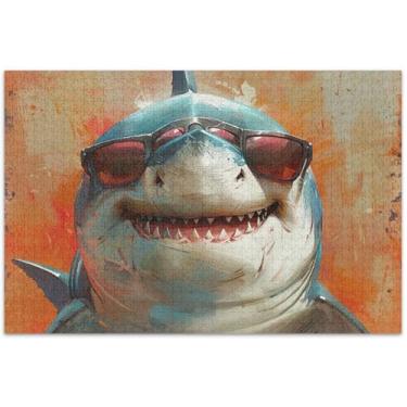 Imagem de Quebra-cabeça divertido de tubarão de desenho animado para adultos, 500 peças, presentes de elefantes brancos, exclusivos, jogos de arte, brinquedo