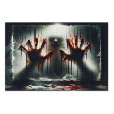 Imagem de Quebra-cabeça de terror Bloody Hands 500 peças para adultos, jogos de quebra-cabeça para adultos com letras nas costas