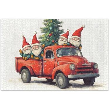 Imagem de Quebra-cabeça de gnomo de caminhão vermelho de Natal, 1000 peças, presentes para adultos, jogo de elefante branco, quebra-cabeças difíceis, decoração de pintura animal, 75 x 40 cm