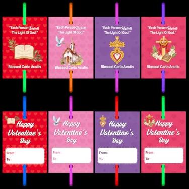 Imagem de Haooryx Valentines Glow Stick Bracelet with Gift Card - 36 Packs Watercolor Glow in the Dark Sticks with Bible Verse Card for Valentine's Day Exchange Gift Party Favor VBS Sunday School Student Prizes