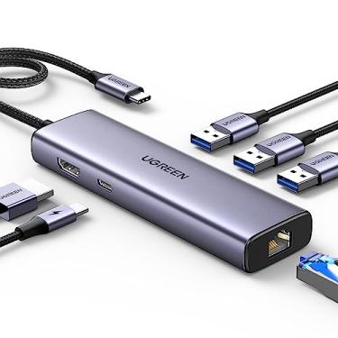 Imagem de UGREEN Revodok Hub USB C 6 em 1, Adaptador Gigabit Ethernet com 4K HDMI, 100W PD, 3 Portas de Dados USB A 3.0 Compatíveis com Mac M1, M2, M3, iPad, iPhone 16 Pro/Pro Max, Steam Deck