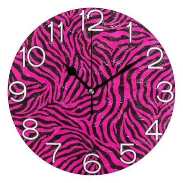 Imagem de GAIGEO Relógio de parede decorativo analógico operado por bateria relógio de cozinha rústico, decoração de parede art déco retrô moderno, listras de zebra rosa malva, 25 cm, ponteiros pretos