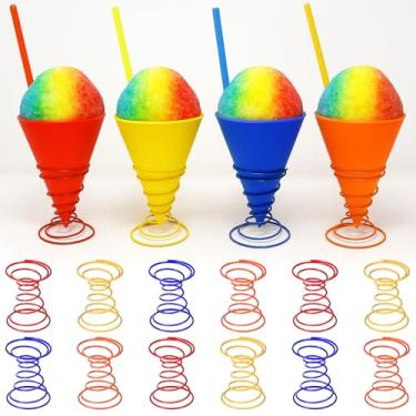 Imagem de Fiwochic 12 peças de porta-copos reutilizáveis de cone de neve, cone espiral de metal multicolorido de 7,6 cm para segurar sorvete, vitaminas, lanches, para aniversário, verão, férias, festa de