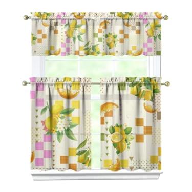 Imagem de Tapesb Conjunto de 3 peças de cortina e saia de cozinha de limão engraçado, cortinas de janela pequenas sobre a pia, essenciais para decoração de cozinha, quarto, lavanderia, 70 x 91 cm
