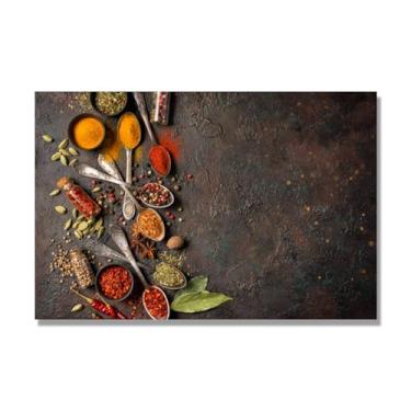 Imagem de NHLDZYH Arte de parede em tela colorida para especiarias e colher de tempero | Decoração de cozinha vintage | Arte moderna para casa e sala de jantar. C34. 50 x 75 cm - 19,7 x 29,6 pol. Somente tela
