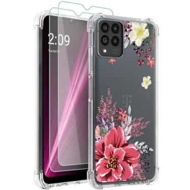 Imagem de Osophter Capa para Revvl 6 Pro 5G, capa Revvl 6X Pro 5G transparente com protetor de tela TPU flexível com absorção de choque capa para celular T-Mobile T Phone Pro (flor vermelha)