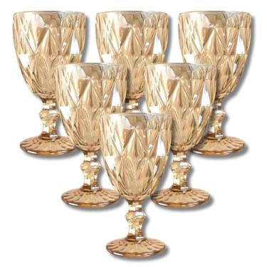 Imagem de Taças de Vidro Decorativas, Conjunto com 6, Design Geométrico em Relevo, Cor Azul Iridescente (Âmbar)