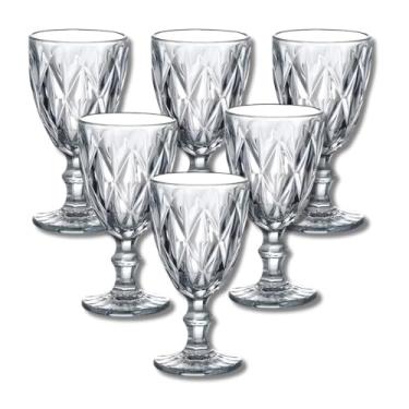 Imagem de Taças de Vidro Decorativas, Conjunto com 6, Design Geométrico em Relevo, Cor Azul Iridescente (Transparente 260ml)