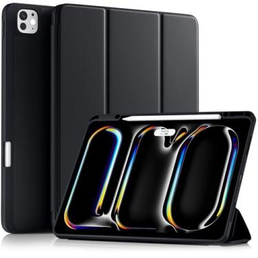 Imagem de Akkerds Capa compatível com iPad Pro de 13 polegadas (M5/M4) 2025/2024, para iPad 13 Pro com suporte para lápis, capa protetora fina com três dobras com parte traseira de TPU macio, despertar/hibernar