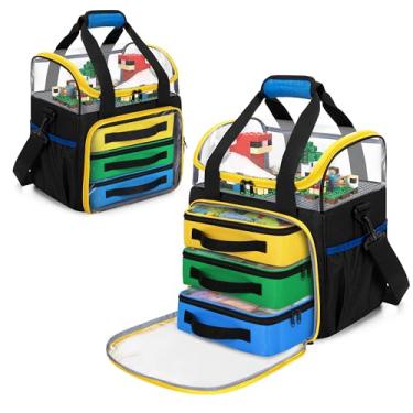 Imagem de Rexmica 4 Packs Toy Storage Organizer Bag Compatible with Lego Building Bricks, Double Layer Toy Travel Case for Various Blocks, Magnetic Building Tiles, Board Game, Educational Math Game, Black