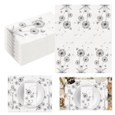 Imagem de Guardanapos de papel dente-de-leão com 120 folhas, toalhas decorativas para convidados, guardanapo descartável de 11 x 19 cm, toalhas de mão de papel para banheiro, cozinha, festa de aniversário