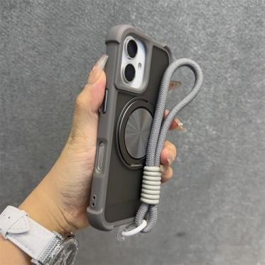 Imagem de Capa com suporte giratório 360° para iPhone 13, 12, 14, 15, 16 Pro Max, 14, 15, 16 Plus, capa anti-impacto com airbag e alça de pulso, cinza, para iPhone 14 Plus