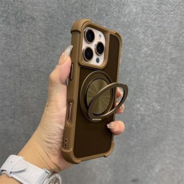 Imagem de Capa com suporte giratório 360 para iPhone 13, 12, 14, 15, 16 Pro Max, 14, 15, 16 Plus, capa anti-impacto com airbag e alça de pulso, B dourada, para iPhone 16 Pro