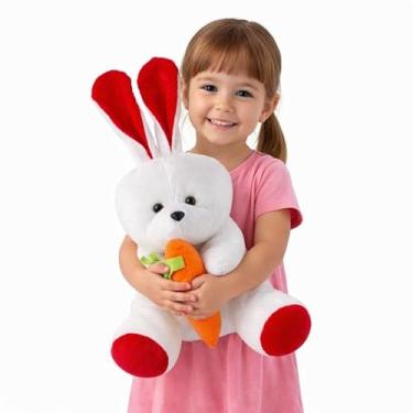 Imagem de Coelho de Pelúcia 48cm Grande com Cenoura Infantil Fofo Decoração Presente de Páscoa (Vermelho)