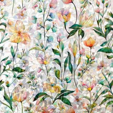 Imagem de Película de privacidade para janela arco-íris, 3D, floral, decorativa, vitral, antiUV, não adesiva, reutilizável, 44,5 x 399,8 cm, para sala de casa, carro, vidro aderente