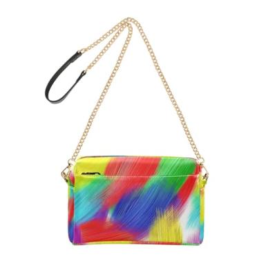 Imagem de Joitme Bolsa feminina tiracolo bolsa para celular linda bolsa de ombro de couro sintético gradiente arco-íris alça de corrente