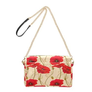 Imagem de Joitme Bolsa feminina tiracolo bolsa para celular flores vermelhas vibrantes bege alça de couro PU bolsa de ombro