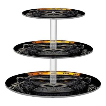 Imagem de Suporte de cupcake de 3 camadas, xícara de chá, torre de bolo, decoração de mesa de sobremesa, cupcakes, comida, aniversário, desenho animado, gorila, coroa