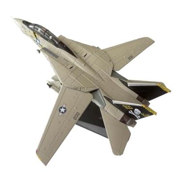 Imagem de MotiveTech Miniatura de avião de ataque F-14A na escala 1:100, brinquedo colecionável com base, modelo de caça realista para decoração de prateleira, quarto ou