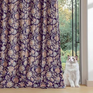 Imagem de FMFUNCTEX Cortinas 100% Boho Blackout Floral para Quarto, Cortinas Roxas com Estampa de Flores Vintage 246 cm de Comprimento para Escurecimento da Sala de Estar Isolamento Térmico com Ilhós para