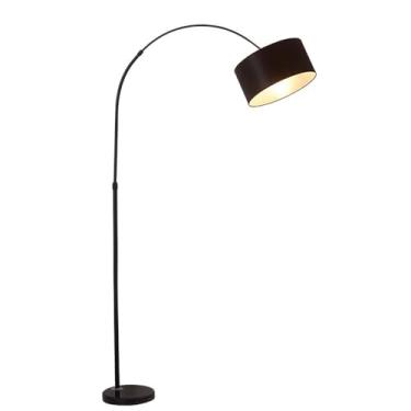 Imagem de Luminária de chão com cúpula de tecido preta, estilo clássico, com altura ajustável, ideal para leitura. Perfeita para sala de estar, quarto ou escritório.