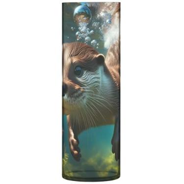 Imagem de Linda lontra animal vasos de flores decorativos cilíndricos vasos altos de plástico personalizado bonito floral moderno decoração de quarto, 30 cm x 9,9 cm