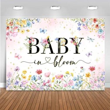 Imagem de Mocsicka Pano de fundo de flores silvestres para bebês em flor, decoração floral para chá de bebê, borboleta, ponto dourado, um pouco de flores silvestres está a caminho, decoração para chá de bebê