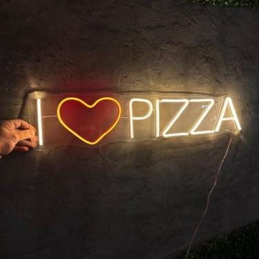 Imagem de Luminária Letreiro Placa Neon Led I Love Pizza Iluminação Colorido 127/220v