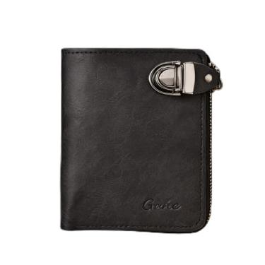 Imagem de Carteira universal casual preta compacta com estampa de couro genuíno durável, design compacto preto casual com encaixe, estampa de tecido, sensação de couro, durável