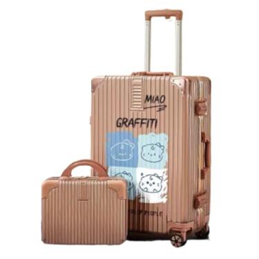 Imagem de Mala de mão com moldura de alumínio com mochila, mala de policarbonato sem zíper com rodas, com rodas, cadeado com senha (ouro 61 cm)