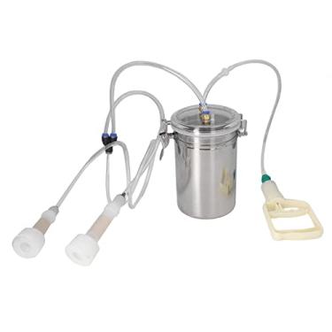 Imagem de Máquina de ordenha manual de 2000 ml, garrafa de aço inoxidável com controle de economia de esforço, kit de ordenha portátil com dispositivo de puxar manualmente para plantas leiteiras, fazenda
