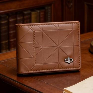 Imagem de Carteira masculina dobrável de couro curta, transporte casual macio (cinza-acinzentado)