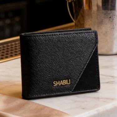 Imagem de Carteira masculina de couro curta com zíper, carteira compacta preta com zíper (preto)