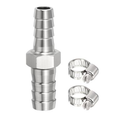 Imagem de HARFINGTON 1 peça de encaixe de farpa de aço inoxidável 304 de 3/10.2 cm a 3/10.2 cm com grampo de aço inoxidável, emendador de metal para impressão 3D, compressor de ar, máquina CNC, matrizes