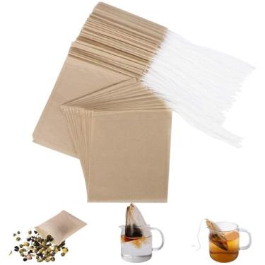 Imagem de Pacote com 100 sacos de filtro de chá descartáveis para chá solto, material de polpa de madeira, biodegradável e compostável, sachês de infusor de chá vazios crus com cordão (8 cm x 10 cm)