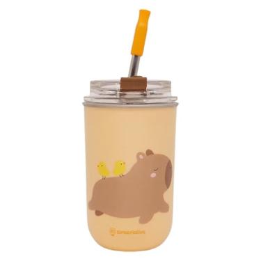 Imagem de Zonacriativa - Copo Neo com Canudo Capivara 300ml | Aço inoxidável, tampa com vedação por pressão e canudo com protetor de silicone | Mobilidade e hidratação