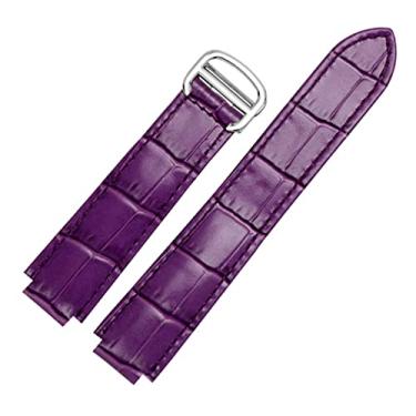 Imagem de AEHON Para pulseiras Cartier pulseira feminina de couro genuíno cor de qualidade pulseira feminina de substituição com fivela de implantação (cor: roxo, tamanho: 20 x 12 mm fecho prateado)