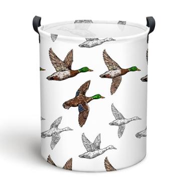 Imagem de Cesto de roupa suja de pato-real, cesto de roupa suja dobrável à prova d'água, cesta de armazenamento de brinquedos infantis redonda engraçada como decoração de quarto, cesto de roupas sujas de pato